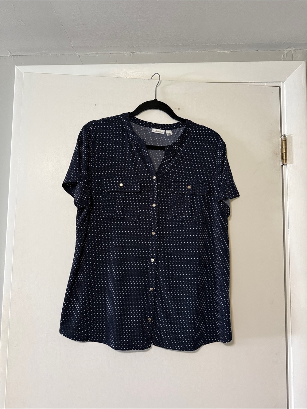 Croft & Barrow Navy and White Polka Dot Blouse